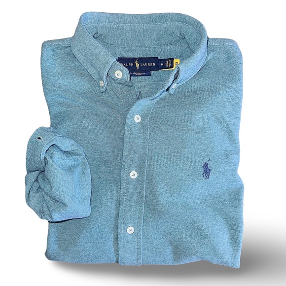 Polo Ralph Lauren Featherweight Mesh Shirt Teal Ocean Aqua Blue - Picture 15 of 16